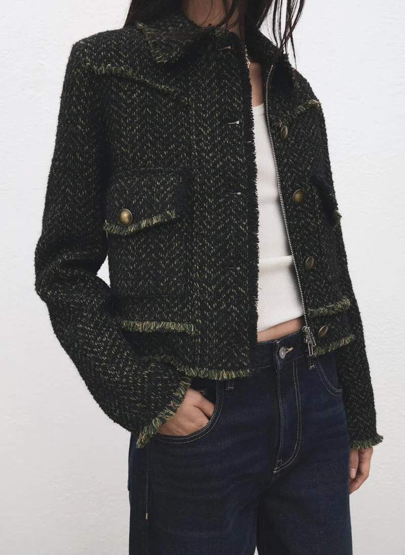 مانجو Tweed jacket with notched lapel collar